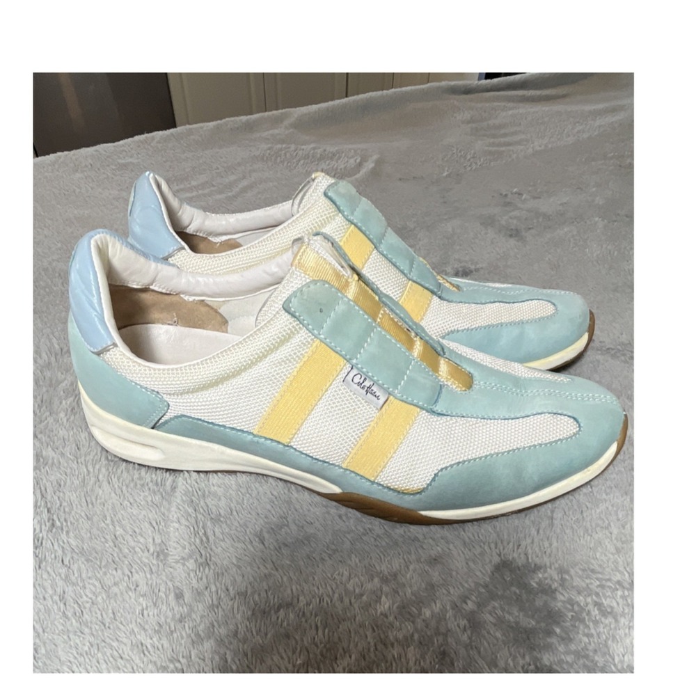 Cole Haan Women's Low Top Slip-On Athletic Sneakers Light Blue White Yellow Sz 8